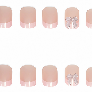 Pink Butterfly Bow French Manicure - Press-On Nails (24PCS)