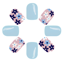Light Blue With Flowers - Press-On Nails (24PCS)