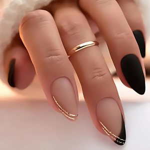Black French With Gold Lines - Press-On Nails (24PCS)