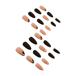 Black French With Gold Lines - Press-On Nails (24PCS)