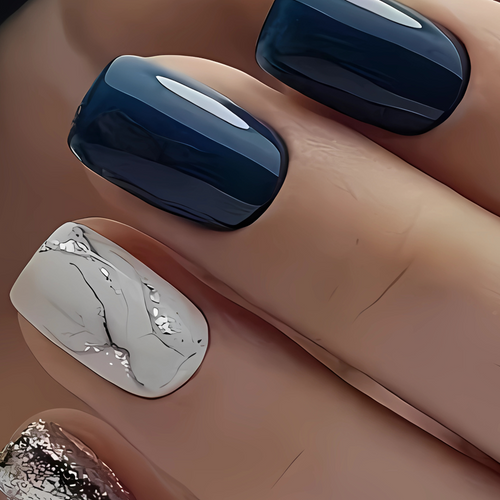 Blue and White Marble - Press-On Nails (24PCS)