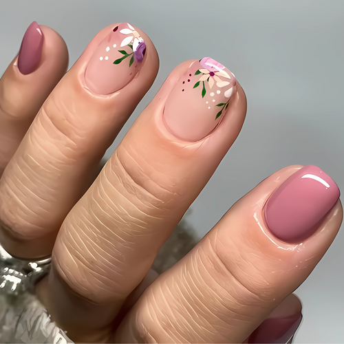 Vintage Floral Short Square - Press-On Nails (24PCS)