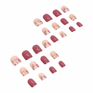 Vintage Floral Short Square - Press-On Nails (24PCS)