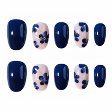Navy Blue with Flowers - Press-On Nails (24PCS)
